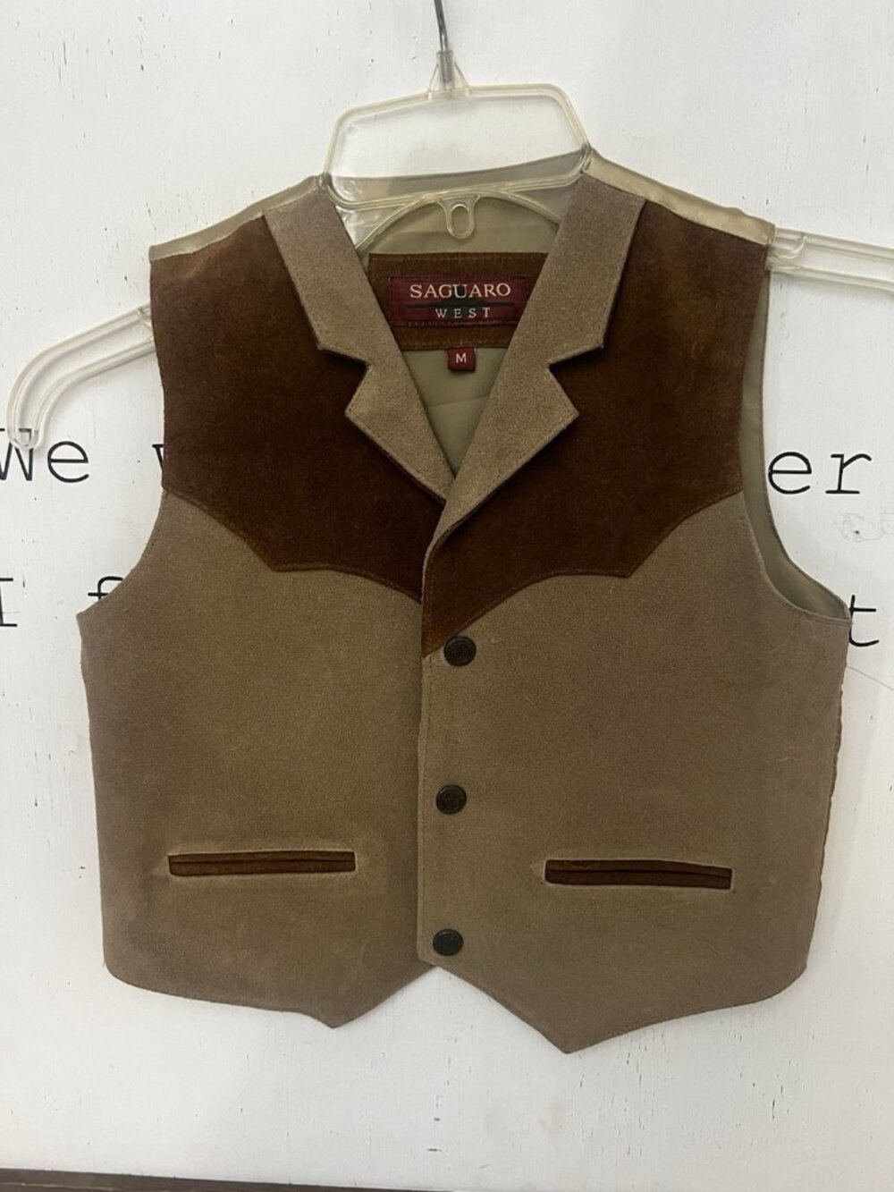 Vintage Saguaro Boys Medium Leather Vest Classic Western Cowboy Costume.   V